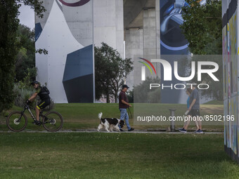 People are seen performing outdoor activities near the Herois do Mar promenade, in the vicinity of the Vasco da Gama bridge. Lisbon 03 July...