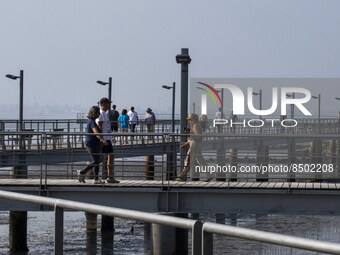 People are seen performing outdoor activities near the Herois do Mar promenade, in the vicinity of the Vasco da Gama bridge. Lisbon 03 July...