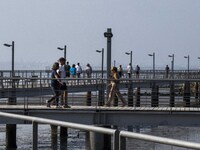 People are seen performing outdoor activities near the Herois do Mar promenade, in the vicinity of the Vasco da Gama bridge. Lisbon 03 July...