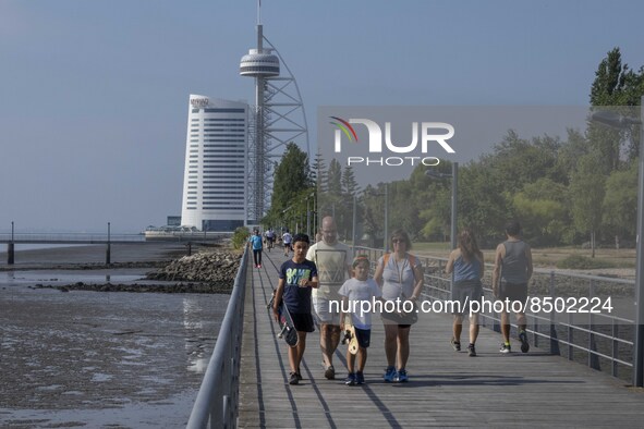 People are seen performing outdoor activities near the Herois do Mar promenade, in the vicinity of the Vasco da Gama bridge. Lisbon 03 July...