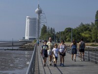 People are seen performing outdoor activities near the Herois do Mar promenade, in the vicinity of the Vasco da Gama bridge. Lisbon 03 July...