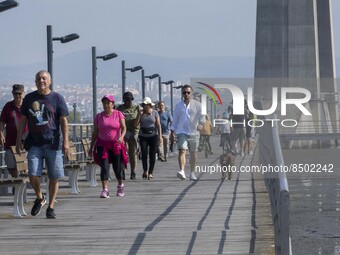 People are seen performing outdoor activities near the Herois do Mar promenade, in the vicinity of the Vasco da Gama bridge. Lisbon 03 July...