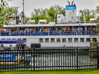 People crowded onto a ferry boat at Centre Island in Toronto, Ontario, Canada on July 08, 2022. Heath officials have announced that Ontario...