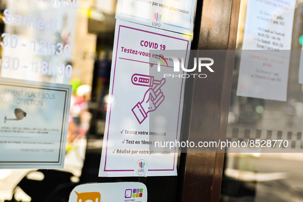 This pharmacy can make Covid19 tests. France sees a resurgence of Covid19 cases. Many people come to get tested in  Clermont-Ferrand, France...