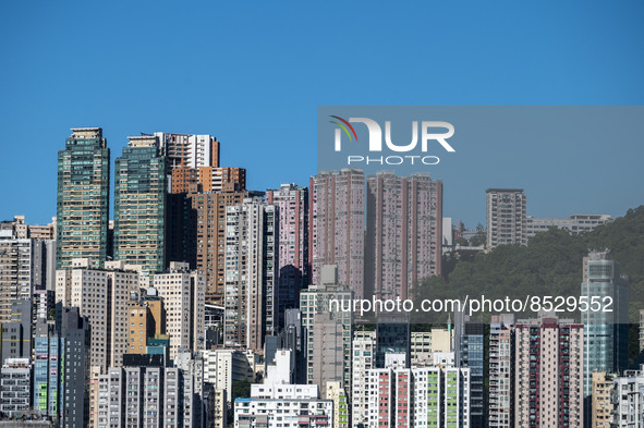 Residential Buildings on July 12, 2022 in Hong Kong, China. The Hong Kong Government announce that it would extend social distancing reactio...