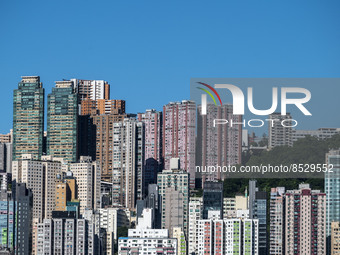 Residential Buildings on July 12, 2022 in Hong Kong, China. The Hong Kong Government announce that it would extend social distancing reactio...