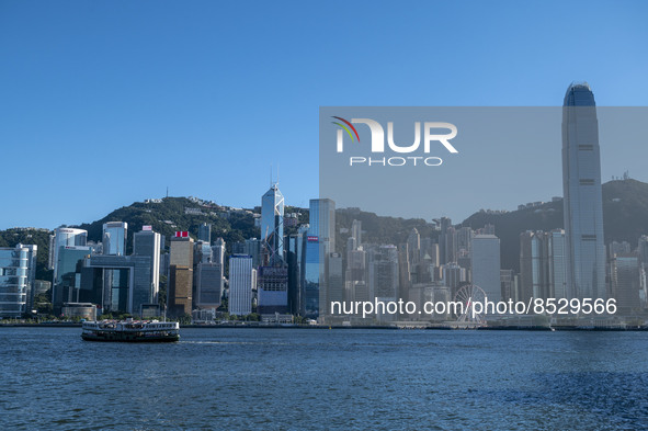 A General view showing the Hong Kong Skyline on July 12, 2022 in Hong Kong, China. The Hong Kong Government announce that it would extend so...