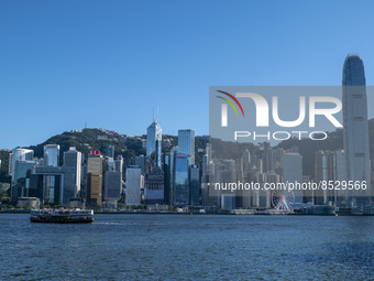 A General view showing the Hong Kong Skyline on July 12, 2022 in Hong Kong, China. The Hong Kong Government announce that it would extend so...