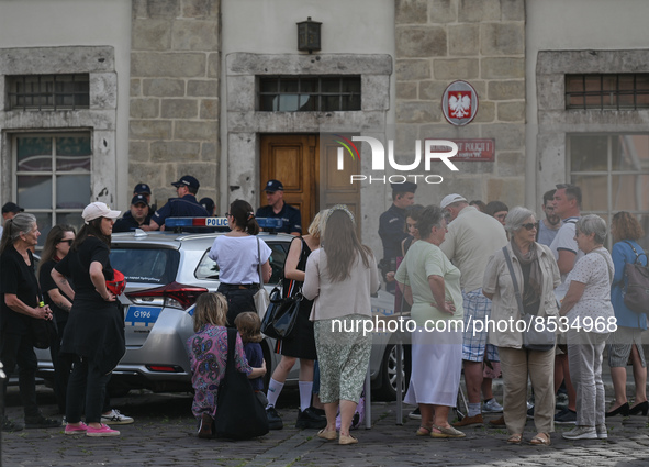 Activists gather in front of the police station in Kazimierz during the Solidarity protest with Justyna Wydrzynska.
Polish activist, Justyna...