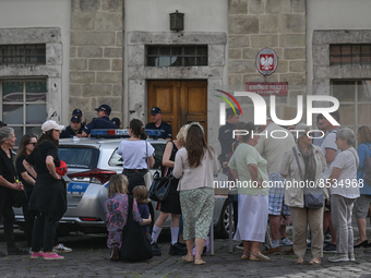 Activists gather in front of the police station in Kazimierz during the Solidarity protest with Justyna Wydrzynska.
Polish activist, Justyna...