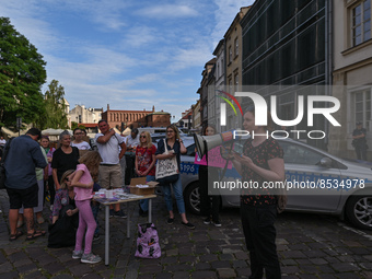 Activists gather outside of Police Station in Kazimierz area of Krakow during a Solidarity protest with Justyna Wydrzynska.
Polish activist,...