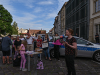 Activists gather outside of Police Station in Kazimierz area of Krakow during a Solidarity protest with Justyna Wydrzynska.
Polish activist,...