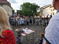 Activists gather outside of Police Station in Kazimierz area of Krakow during a Solidarity protest with Justyna Wydrzynska.
Polish activist,...