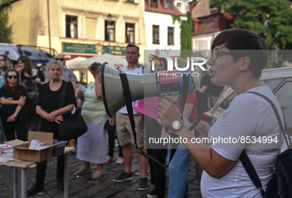 Activists gather outside of Police Station in Kazimierz area of Krakow during a Solidarity protest with Justyna Wydrzynska.
Polish activist,...