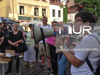 Activists gather outside of Police Station in Kazimierz area of Krakow during a Solidarity protest with Justyna Wydrzynska.
Polish activist,...