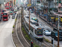 Hong Kong, China, 16 Jul 2022, A tramway passes on Castle Peak road in Yuen Long. (