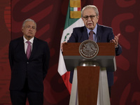 July 19, 2022, Mexico City, Mexico: Mexico’s President Andres Manuel Lopez Obrador is seen behind Mexico’s Health Minister Jorge Alcocer whi...