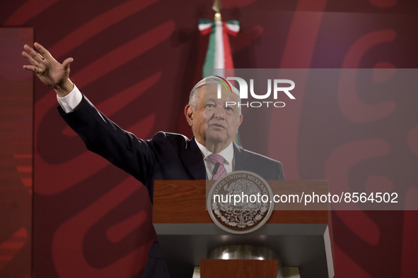 July 19, 2022, Mexico City, Mexico’s President Andres Manuel Lopez Obrador  speaks during  the Health  weekly report  at the National Palace...