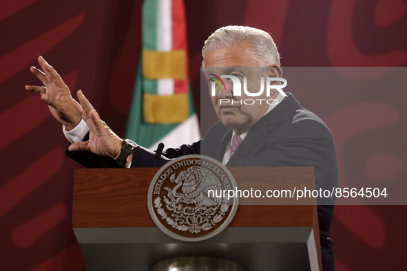 July 19, 2022, Mexico City, Mexico’s President Andres Manuel Lopez Obrador  speaks during  the Health  weekly report  at the National Palace...