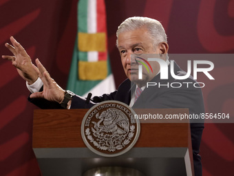 July 19, 2022, Mexico City, Mexico’s President Andres Manuel Lopez Obrador  speaks during  the Health  weekly report  at the National Palace...