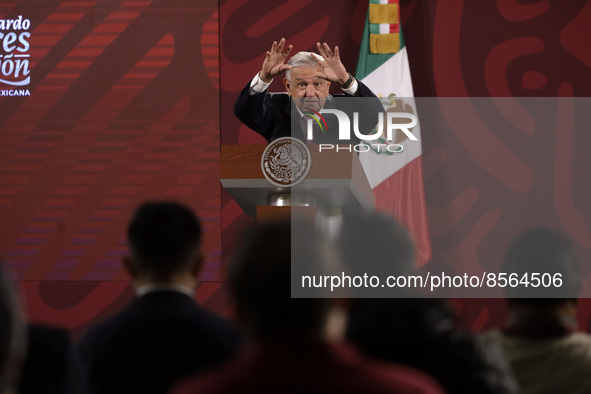 July 19, 2022, Mexico City, Mexico’s President Andres Manuel Lopez Obrador  speaks during  the Health  weekly report  at the National Palace...