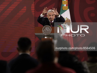 July 19, 2022, Mexico City, Mexico’s President Andres Manuel Lopez Obrador  speaks during  the Health  weekly report  at the National Palace...