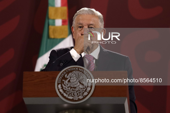 July 19, 2022, Mexico City, Mexico’s President Andres Manuel Lopez Obrador  speaks during  the Health  weekly report  at the National Palace...