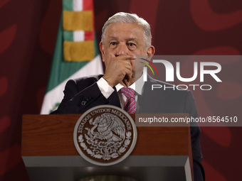 July 19, 2022, Mexico City, Mexico’s President Andres Manuel Lopez Obrador  speaks during  the Health  weekly report  at the National Palace...