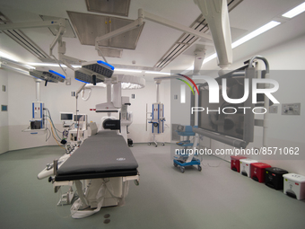 An operation room equipped with an indoor radiology system to optimize medical procedures seen during the inauguration of the CTIC (Treatmen...