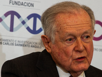 Colombian billionaire Luis Carlos Sarmiento Angel gives a press conference during the inauguration of the CTIC (Treatment and Investigation...