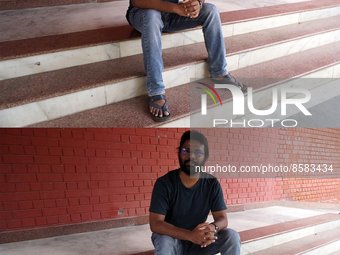 This combination of photographs shows before (top picture) and after (bottom picture) as Preetam Kumar (34), a doctor, who volunteered to do...