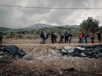 Migrants start the 40 miles walk to the city of Mitilini were they will attempt to get on a boat to Athens, Greece, on September 28, 2015....