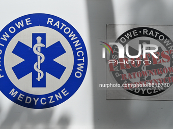 The logo of the State Emergency Medical Services seen on an ambulance parked in the center of Krakow.
According to today's Ministry of Healt...