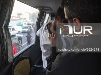 An Iranian man receives a dose of the Iranian Noora new coronavirus disease (COVID-19) vaccine at a mobile vaccination station during a cere...