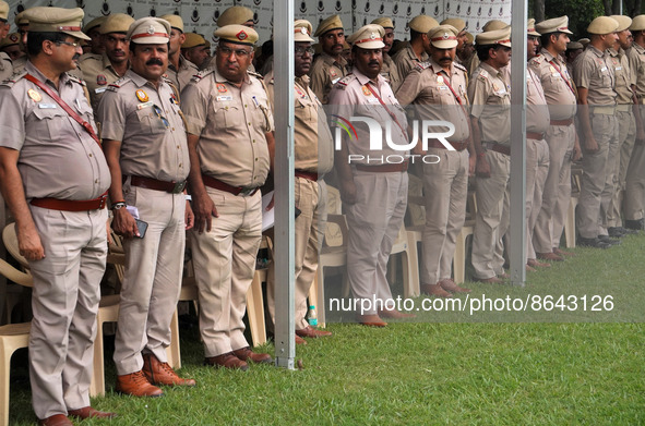                                Delhi Police personnel participate in a farewell ceremony event of Commissioner Rakesh Asthana at Kingsway Ca...