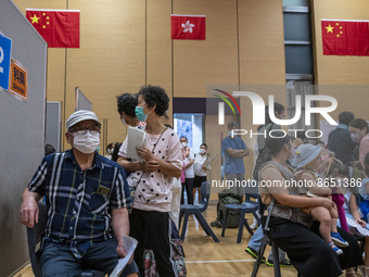 People waiting in line to get a jab of the Sinova CoronaVac vaccine made by Sinovac Biotech Ltd. a Chinese biopharmaceutical company at a Va...