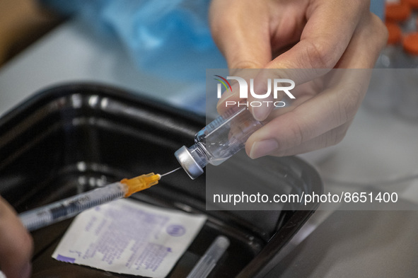 A syringe containing the Sinova CoronaVac vaccine made by Sinovac Biotech Ltd. a Chinese biopharmaceutical company is seen at a Vaccination...