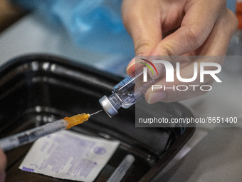 A syringe containing the Sinova CoronaVac vaccine made by Sinovac Biotech Ltd. a Chinese biopharmaceutical company is seen at a Vaccination...