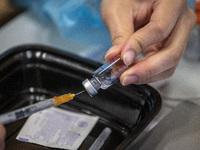 A syringe containing the Sinova CoronaVac vaccine made by Sinovac Biotech Ltd. a Chinese biopharmaceutical company is seen at a Vaccination...