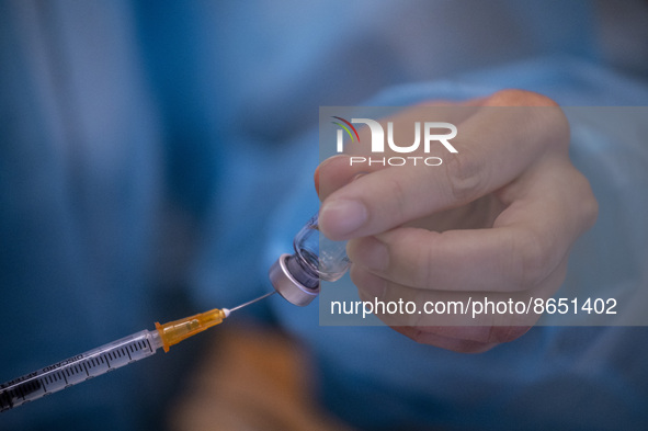 A syringe containing the Sinova CoronaVac vaccine made by Sinovac Biotech Ltd. a Chinese biopharmaceutical company is seen at a Vaccination...