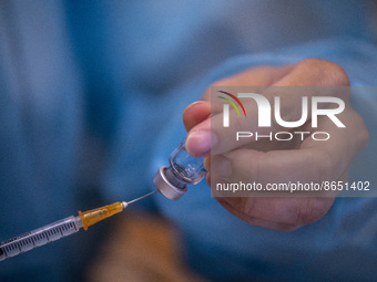 A syringe containing the Sinova CoronaVac vaccine made by Sinovac Biotech Ltd. a Chinese biopharmaceutical company is seen at a Vaccination...