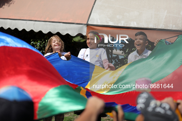 Palestinians participate in a fun day as part of community mental health programs after the latest conflict between Israel and Palestinian m...