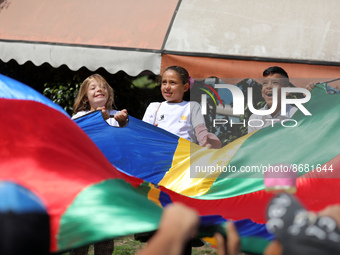 Palestinians participate in a fun day as part of community mental health programs after the latest conflict between Israel and Palestinian m...