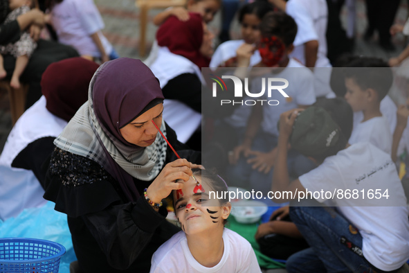 Palestinians participate in a fun day as part of community mental health programs after the latest conflict between Israel and Palestinian m...