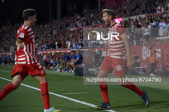 Cristhian Stuani Centre-Forward of Girona and Uruguay celebrates after scoring his sides first goal during the La Liga Santander match betwe...