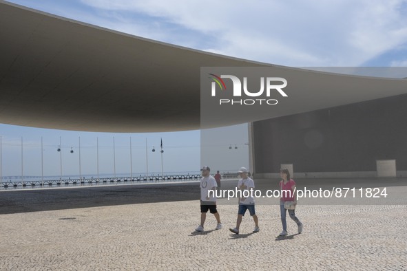 People are seen performing outdoor activities in the surroundings of the Tejo river promenade in Oriente. Lisbon, August 23, 2022. Portugal...