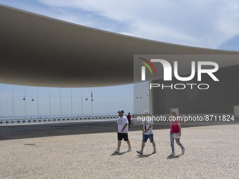 People are seen performing outdoor activities in the surroundings of the Tejo river promenade in Oriente. Lisbon, August 23, 2022. Portugal...