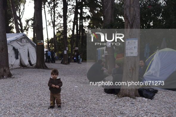 A general view of the Kos camp, near the main Police station, as hundreds of new arrived migrants awaiting on a daily basis to be processed...