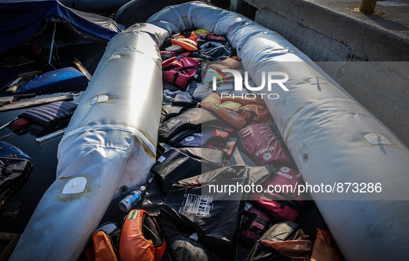 The once pristine coastline of the Greek island of Kos is littered with life jackets, water bottles and dinghies, on October 27, 2015. More...