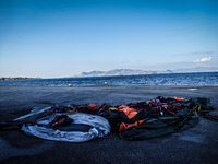 The once pristine coastline of the Greek island of Kos is littered with life jackets, water bottles and dinghies, on October 27, 2015. More...